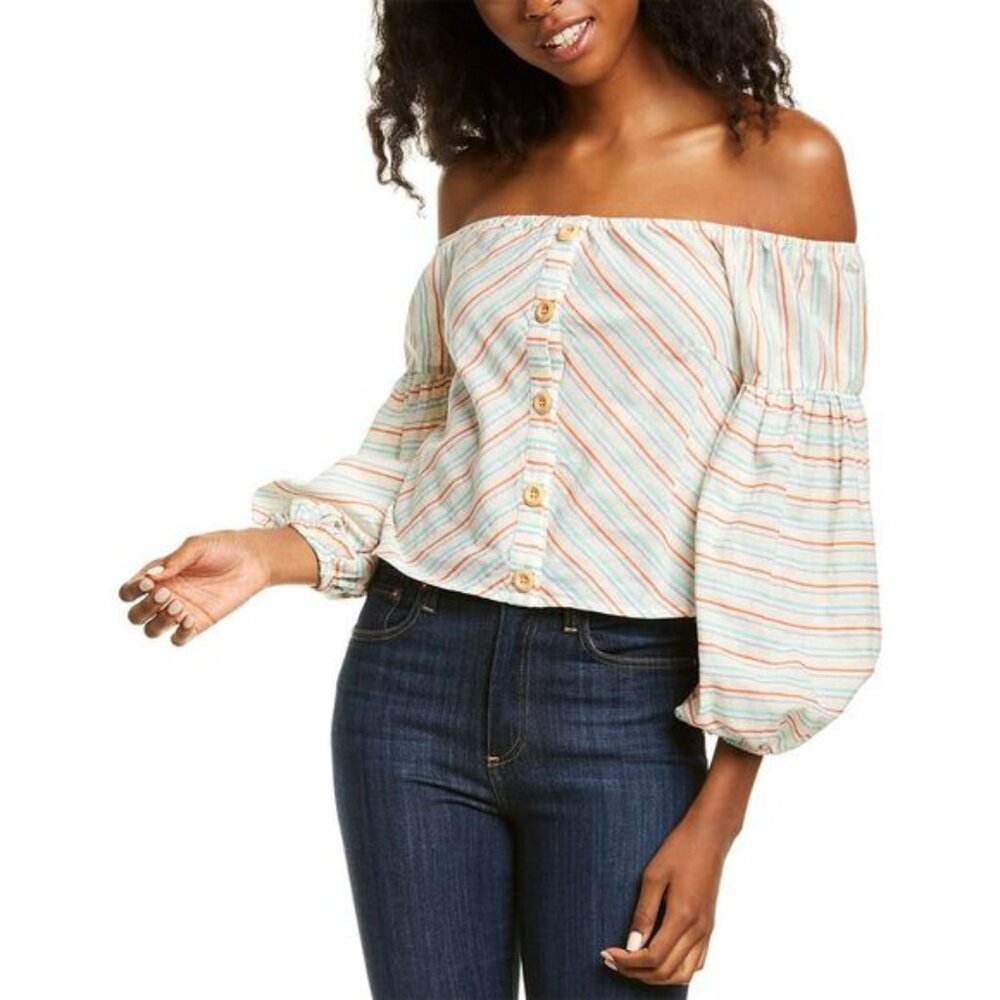 Line & Dot | Anthropologie Striped Button Front Nina Top | Size Small